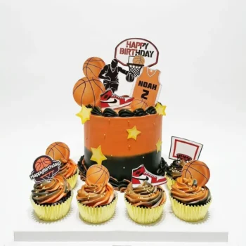 Basketball Birthday Cake with 4 Cupcakes in Abu Dhabi