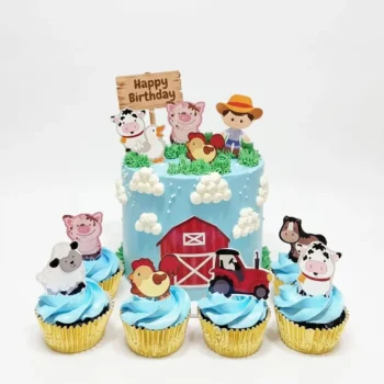 Farmyard Birthday Cake with 6 Cupcakes in Abu Dhabi
