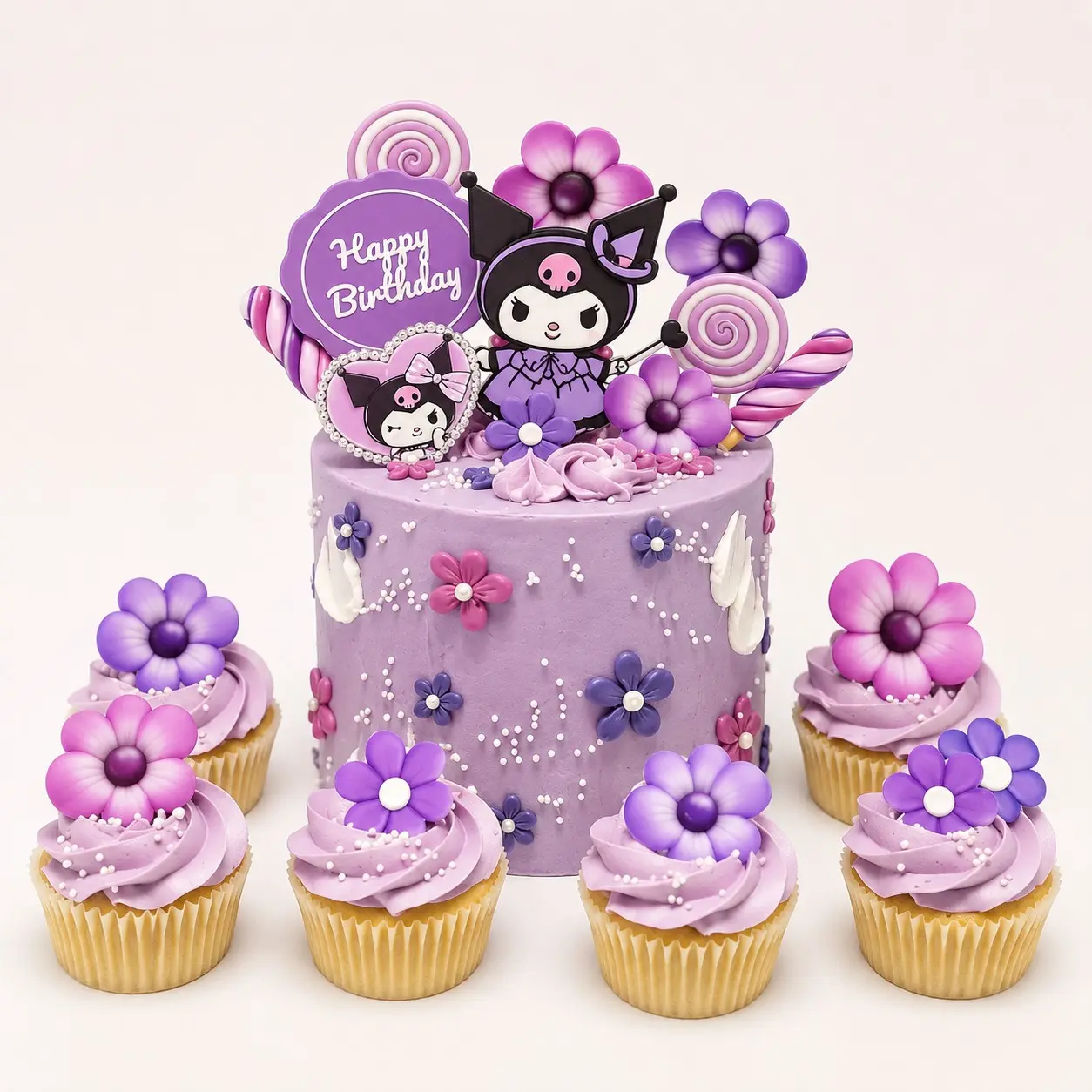kuromi-birthday-cake-with-6-cupcakes Kuromi Birthday Cake with 6 Cupcakes in Abu Dhabi