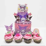 Kuromi-themed birthday cake with 6 cupcakes in ABu Dhabi
