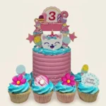 Pink & Blue Cat-Themed Birthday Cake in Abu Dhabi